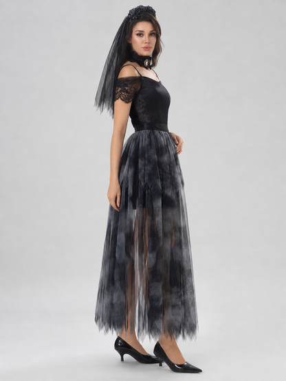 Gothic Black Dress with Veil for Cosplay