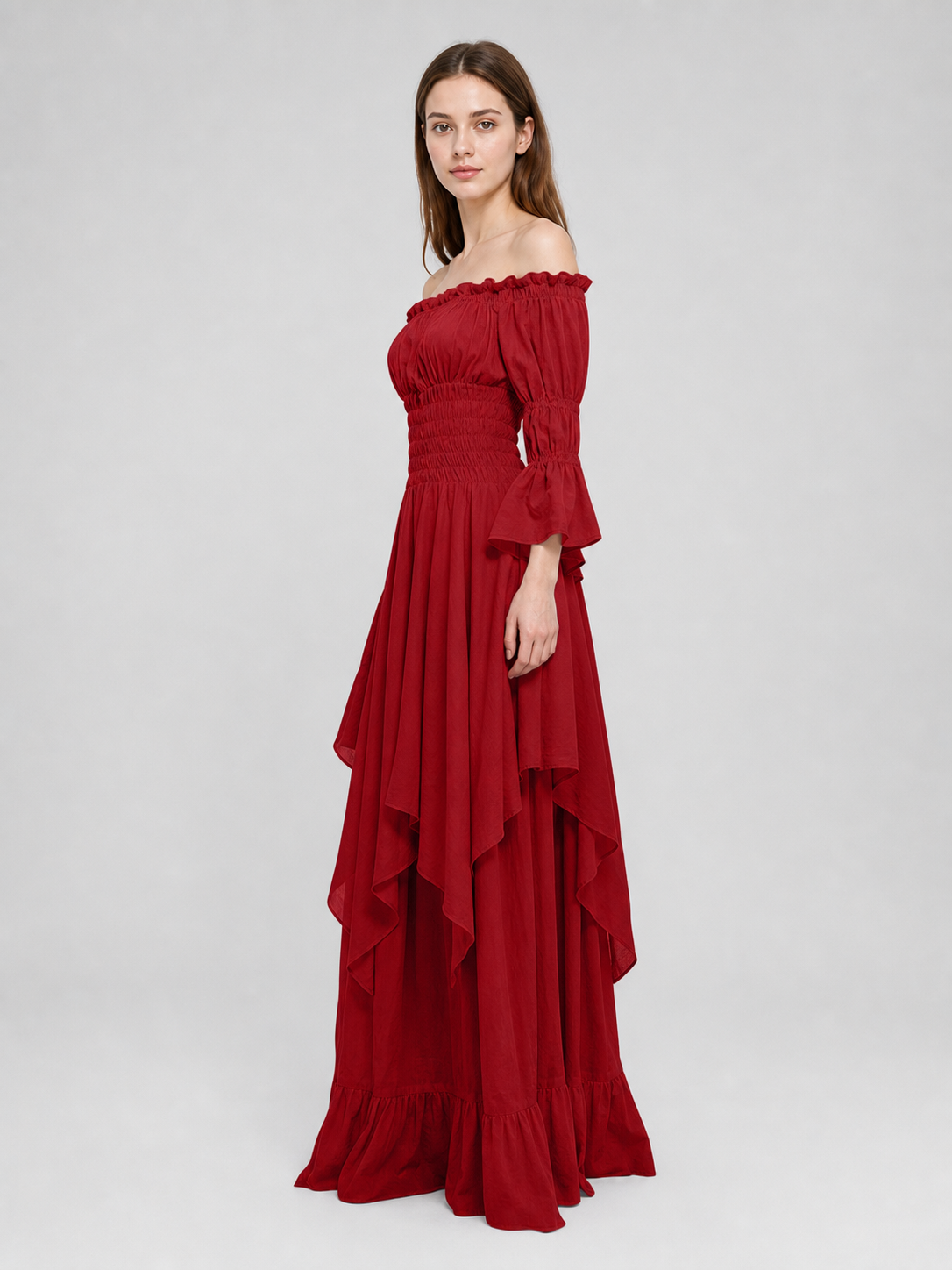 Retro-Style Off-Shoulder Burgundy Dress