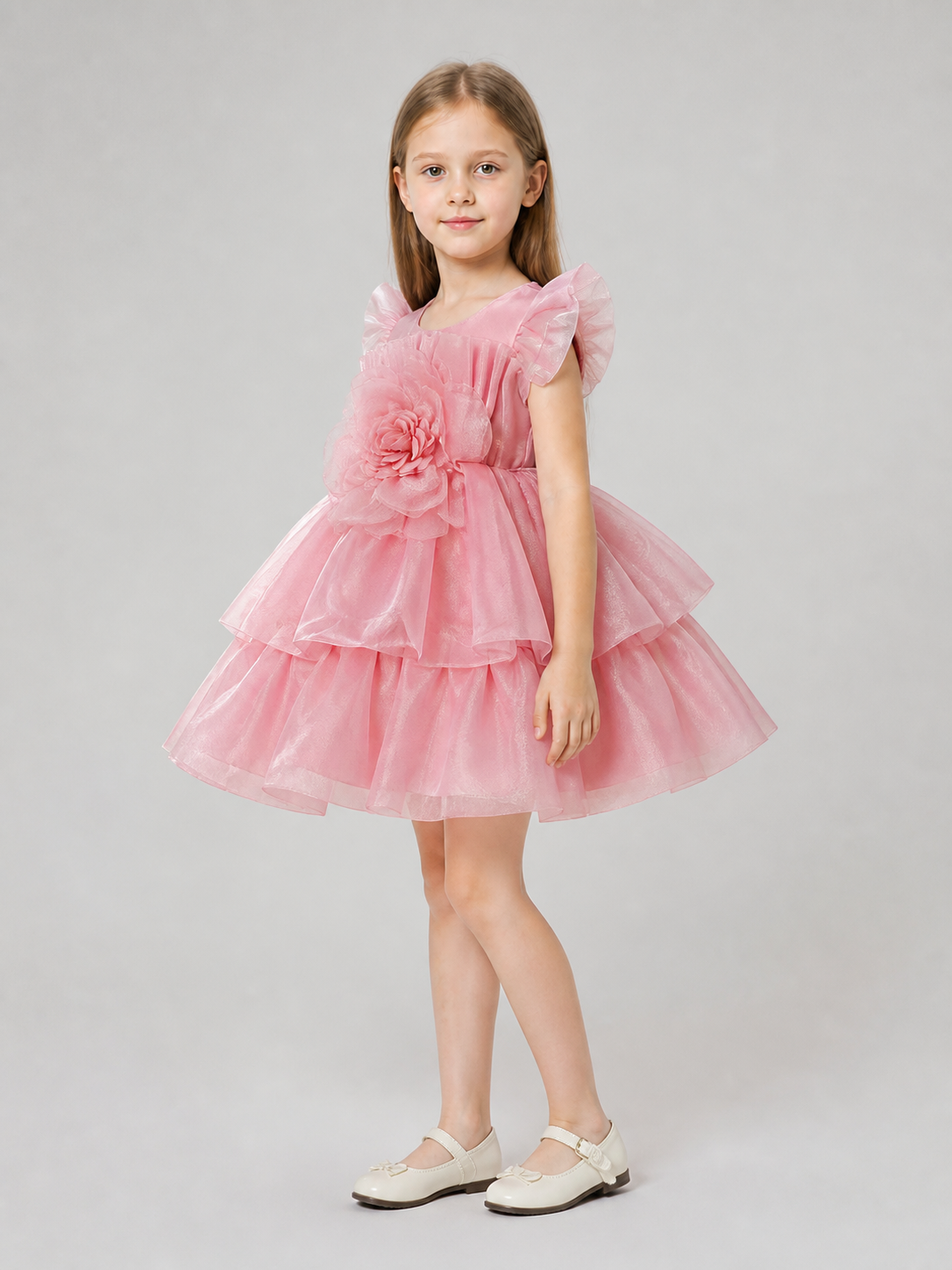 Full Princess Dress with Floral Decoration for Weddings side view
