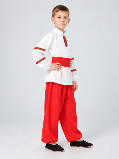Kids' Russian Folk Dance Costume, White, Red