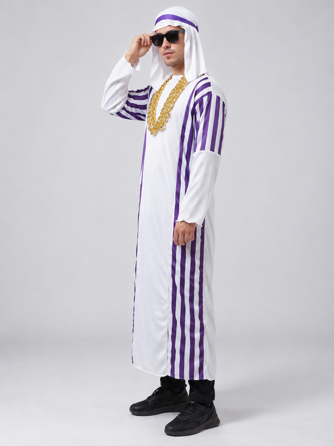 Carnival Costume with Purple Stripes and Headpiece