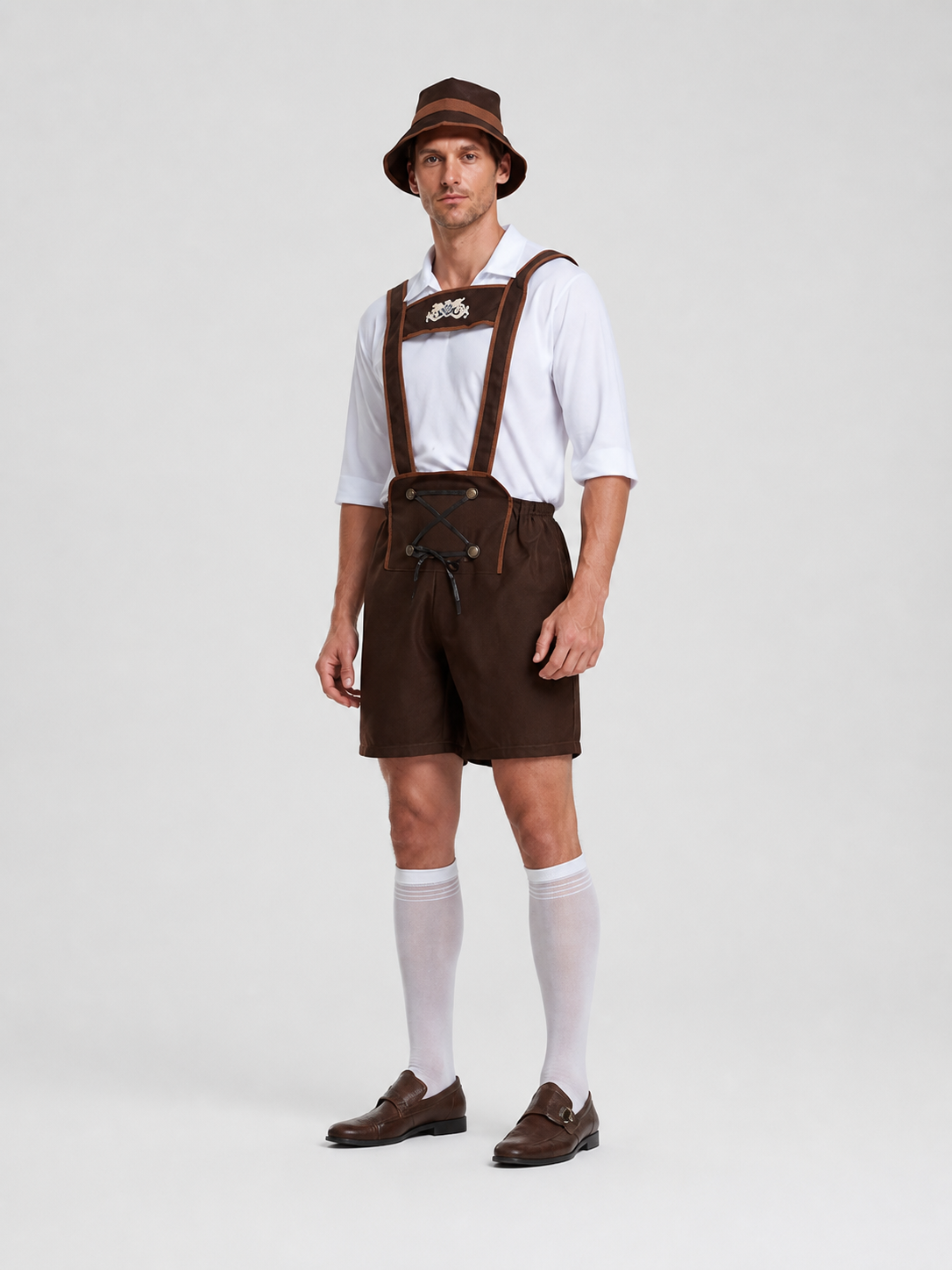 German Folk Costume: Shirt, Shorts, and Hat side view