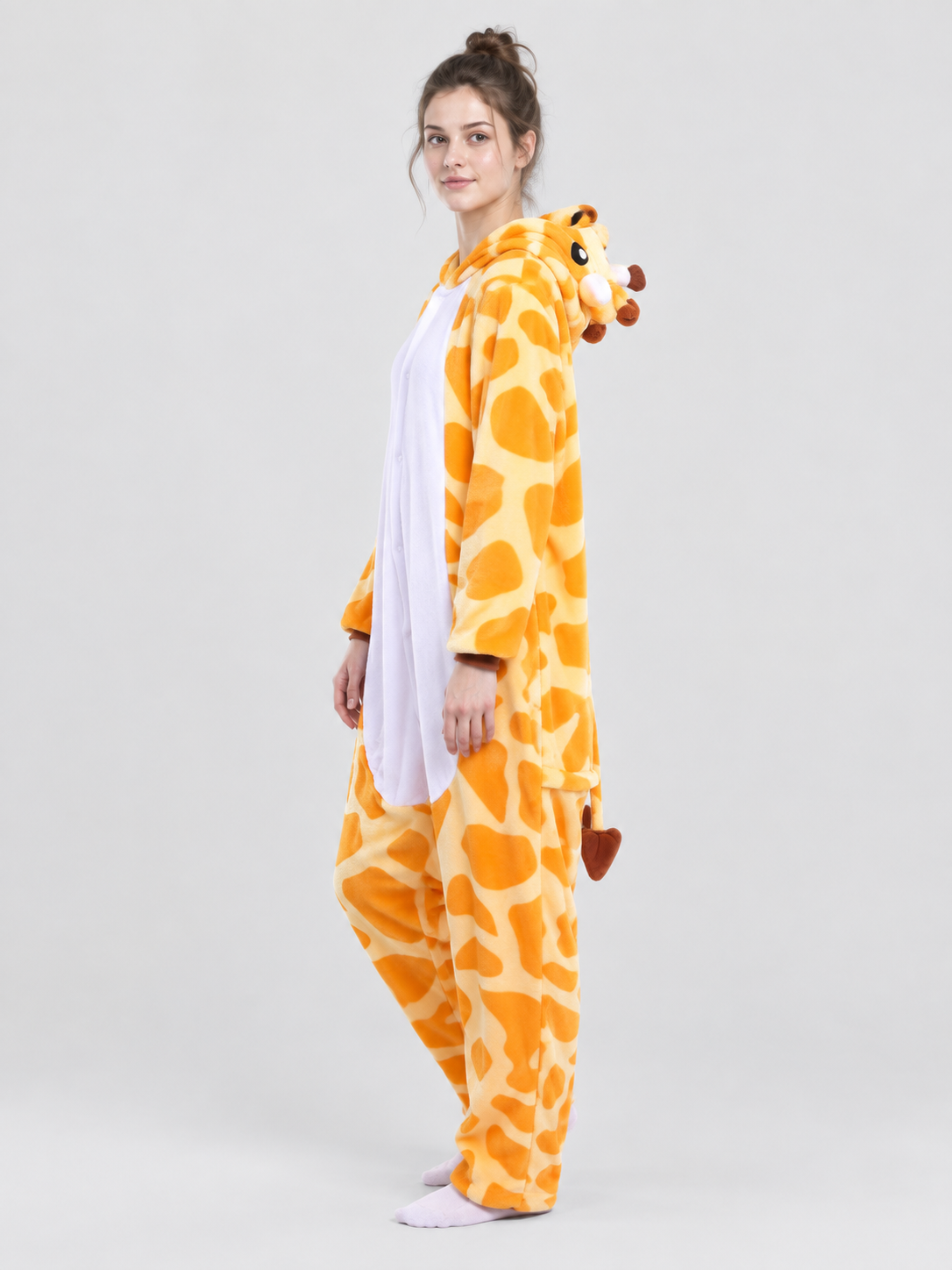 Flannel Pajama Jumpsuit with Giraffe Hood