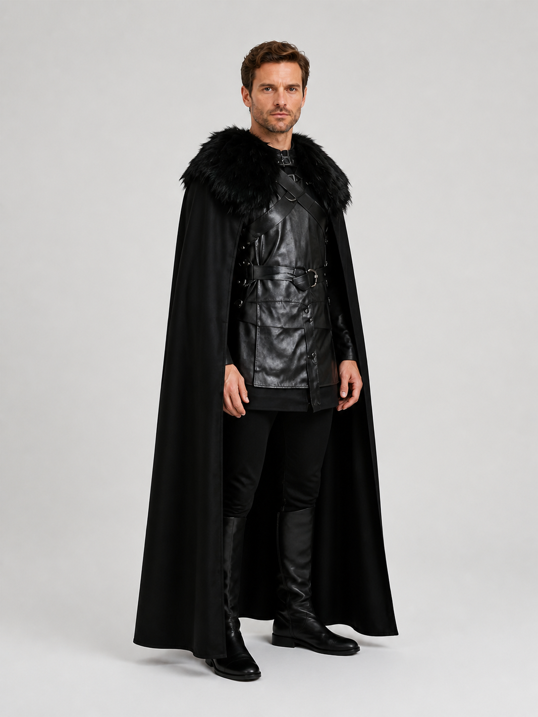 Jon Snow Cosplay Costume from Game of Thrones: Cape, Vest side view