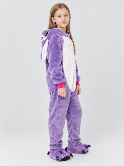 Kids' Purple Hooded One-Piece Pajama