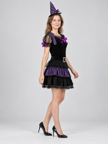 Witch Costume with Black and Purple Hat and Dress