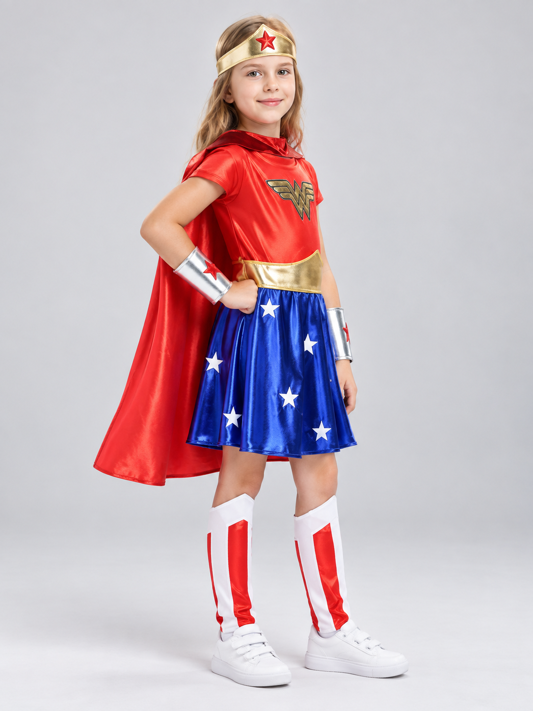 Kids' superhero carnival costume with cape and tiara