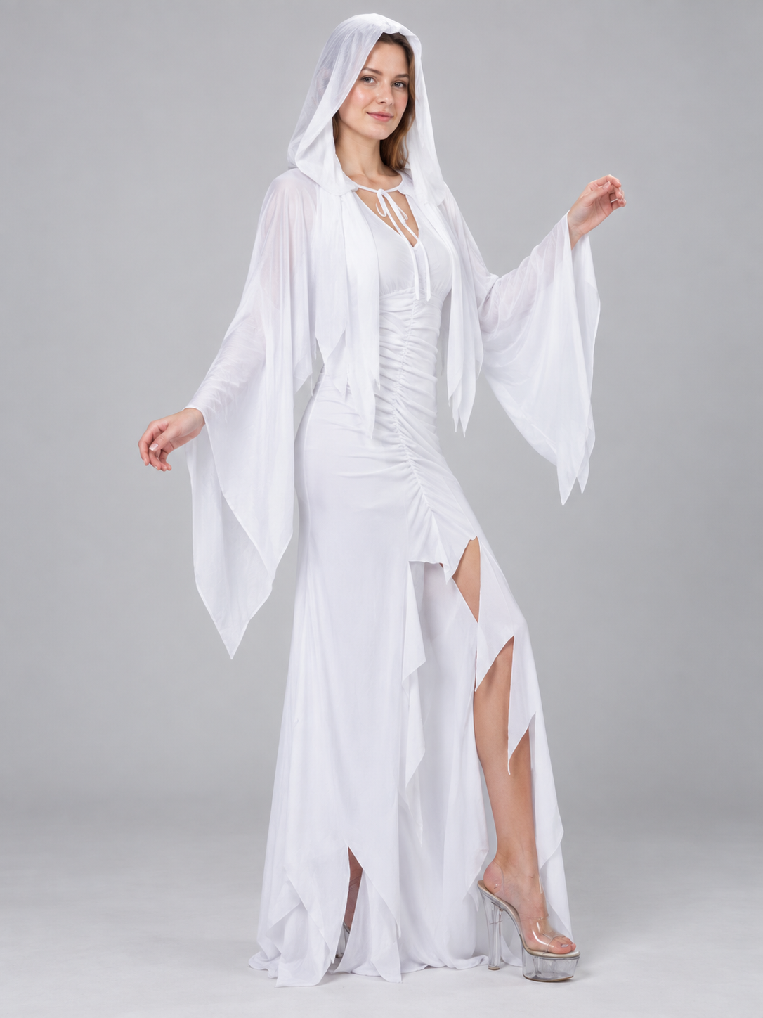 Ghost Costume: White Dress and Hooded Cape