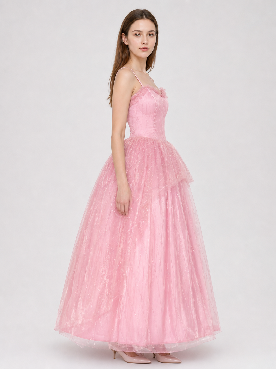 Pink cosplay dress with belt and white vest