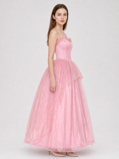 Pink cosplay dress with belt and white vest