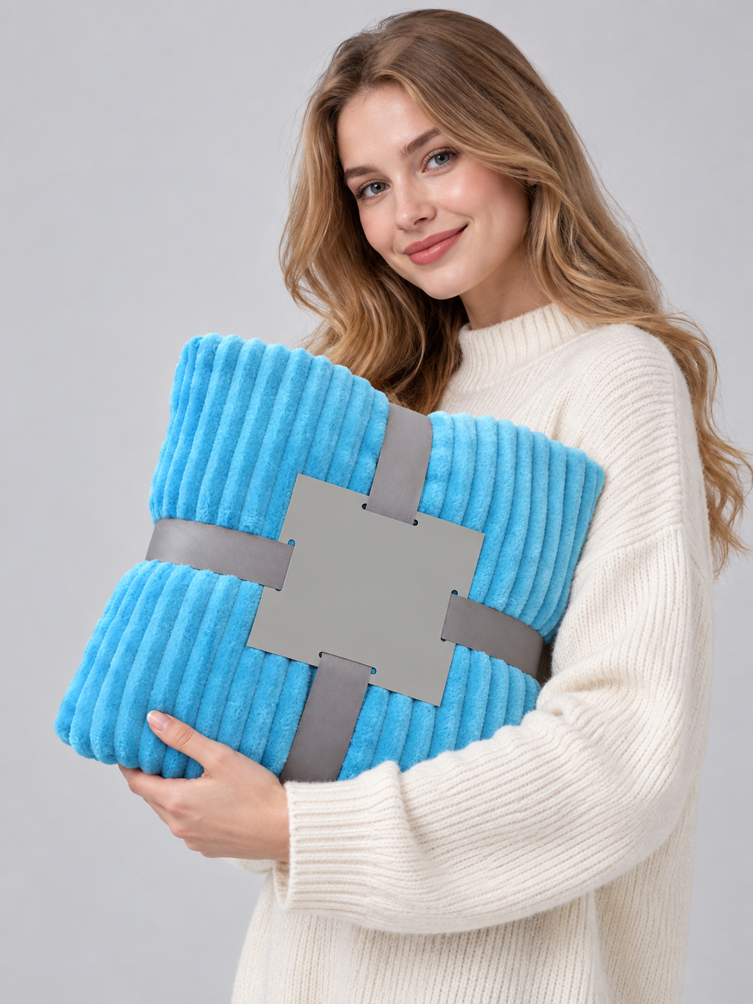 Blue throw blanket made of soft fluffy polyester flannel