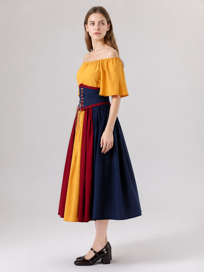 Carnival Dress with Corset Belt and Off-the-Shoulder Design side view