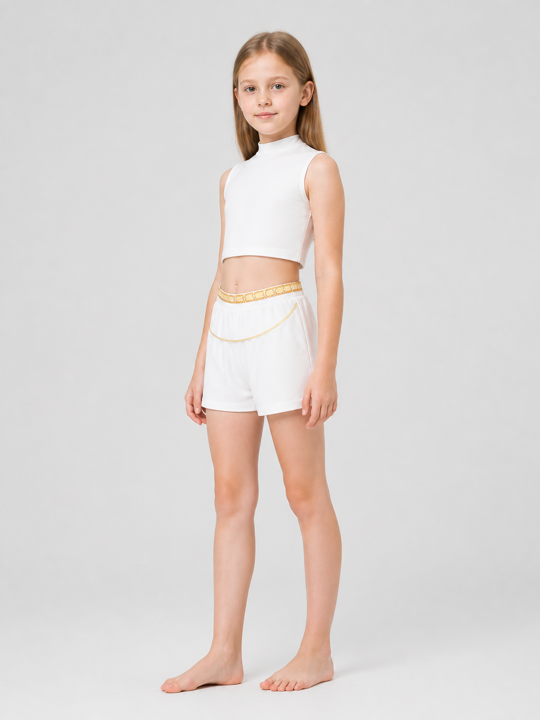 Children's Demon Hunter Costume: White Top and Shorts side view
