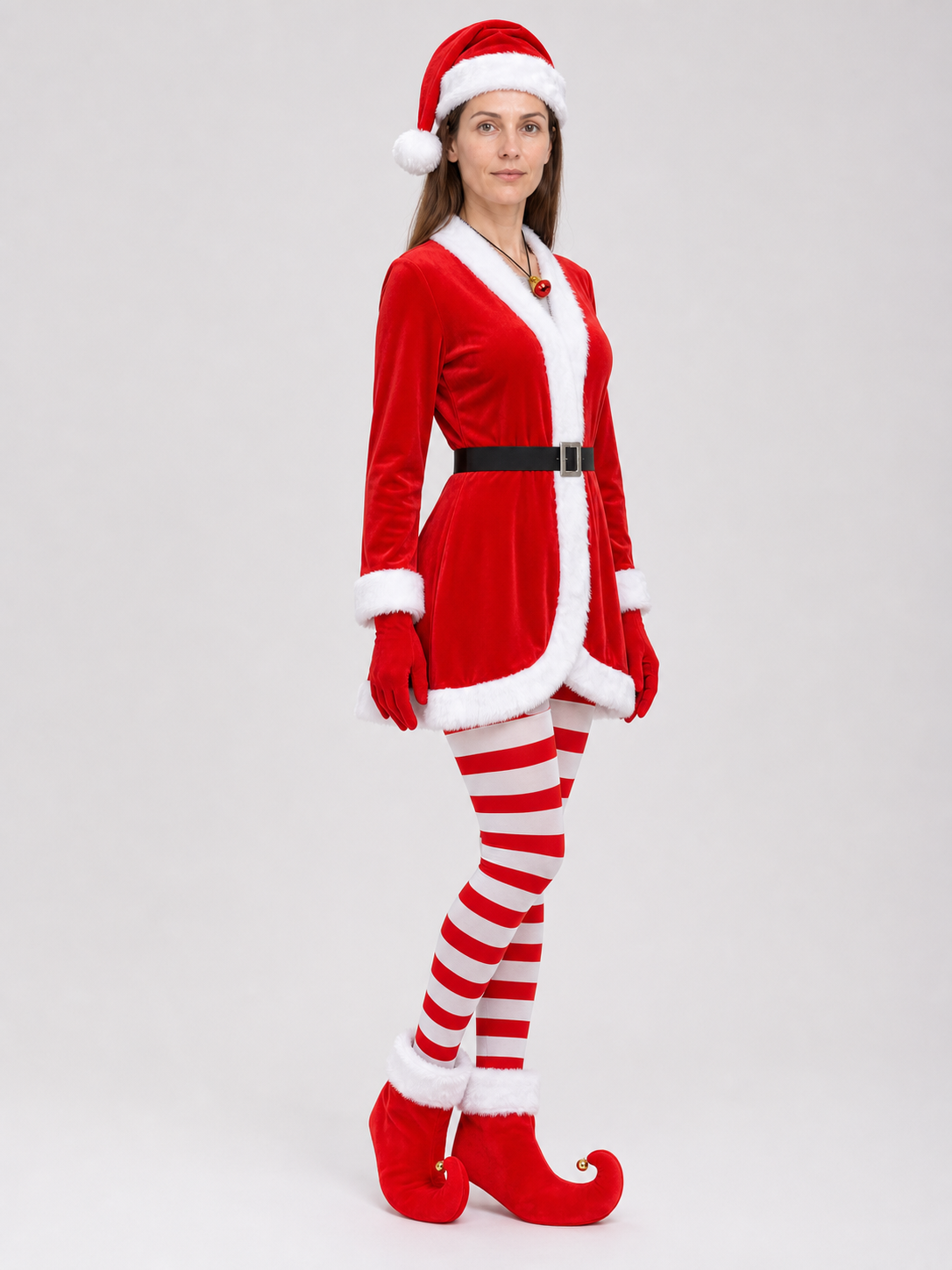New Year Santa Costume with Dress and Accessories side view