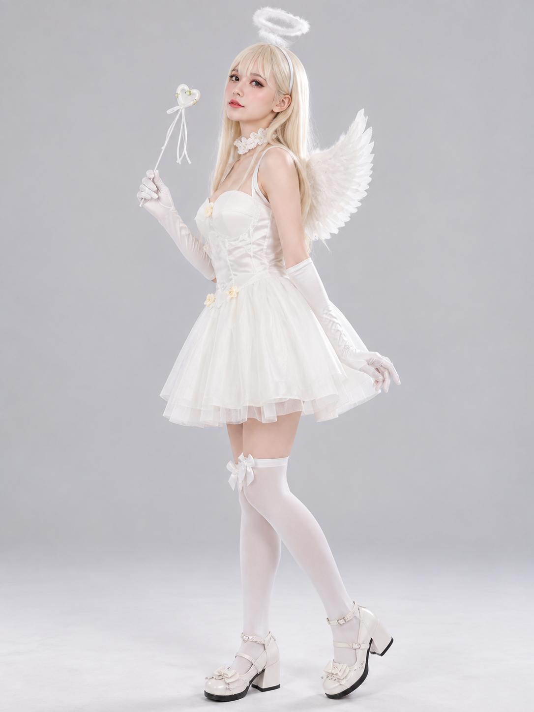 White Angel Carnival Costume with Wings and Halo