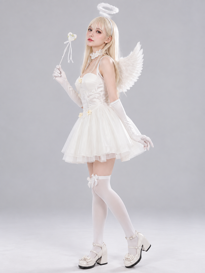White Angel Carnival Costume with Wings and Halo