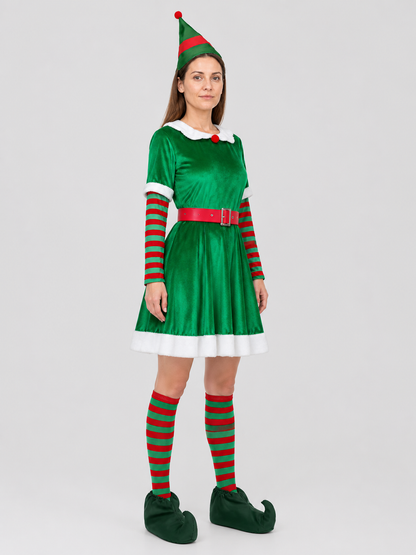 Christmas Elf Costume: Dress, Hat, and Accessories side view