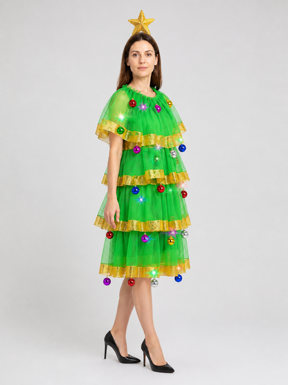 Christmas Tree Costume Dress with Headband and Gold Star side view
