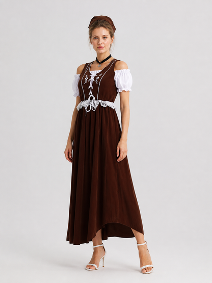 Long Brown and White Cosplay Dress with Lace side view