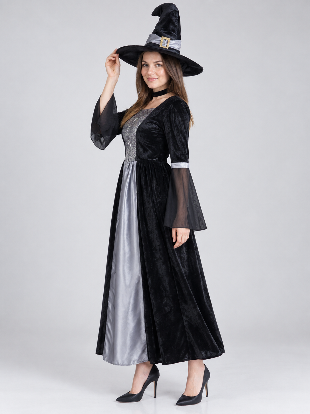 Witch Costume with Long Dress and Pointed Hat