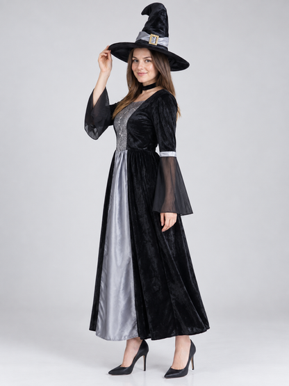 Witch Costume with Long Dress and Pointed Hat