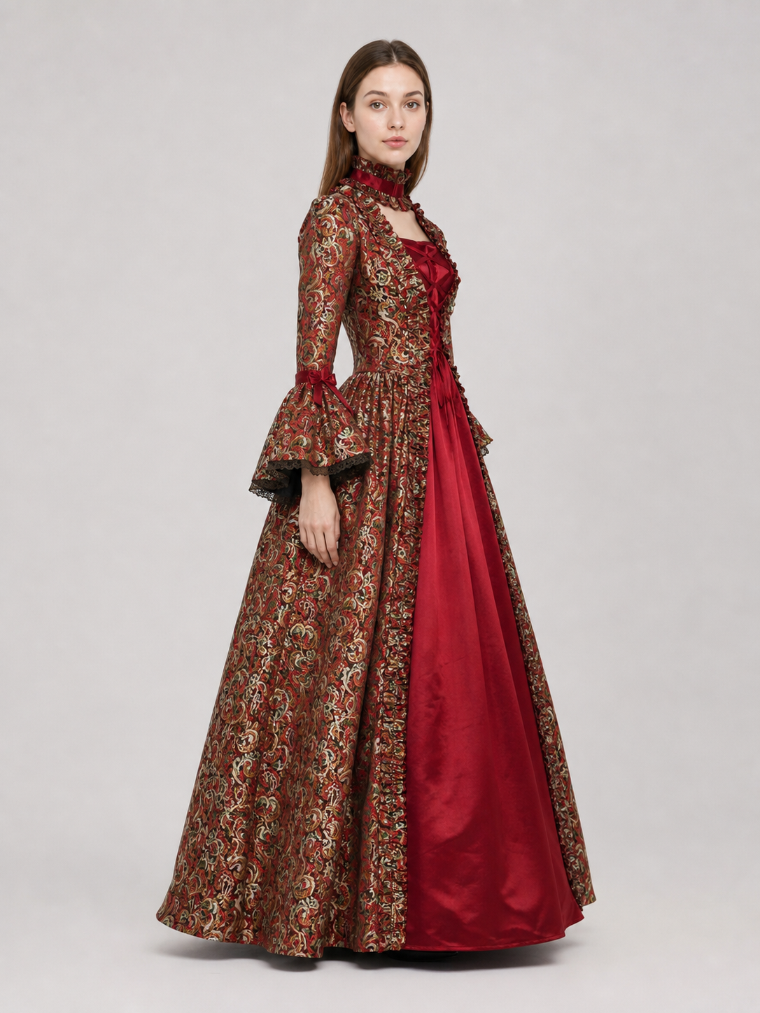 Long Victorian Dress with Floral Pattern