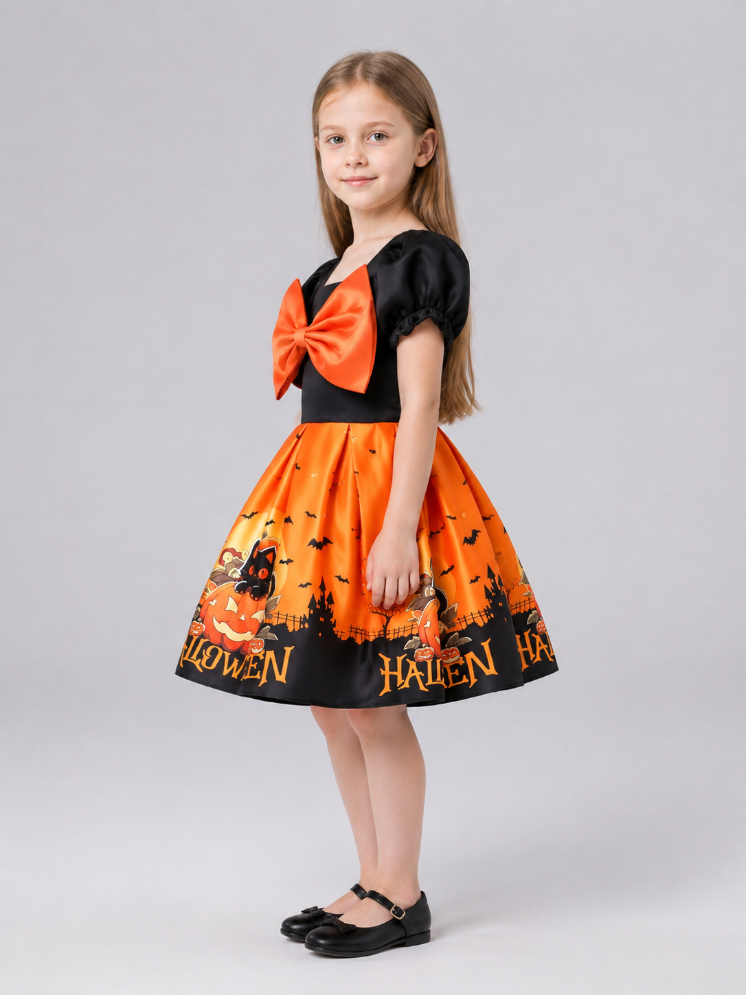 Black and Orange Children's Carnival Dress side view
