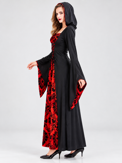 Witch Halloween Costume with Hood and Red Insert