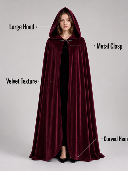 Burgundy Long Carnival Cloak with Hood