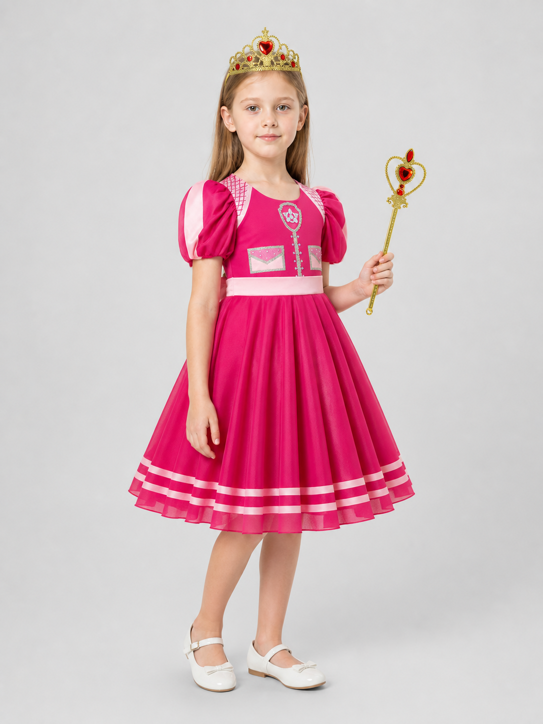 Children's Princess Costume Dress with Crown and Wand