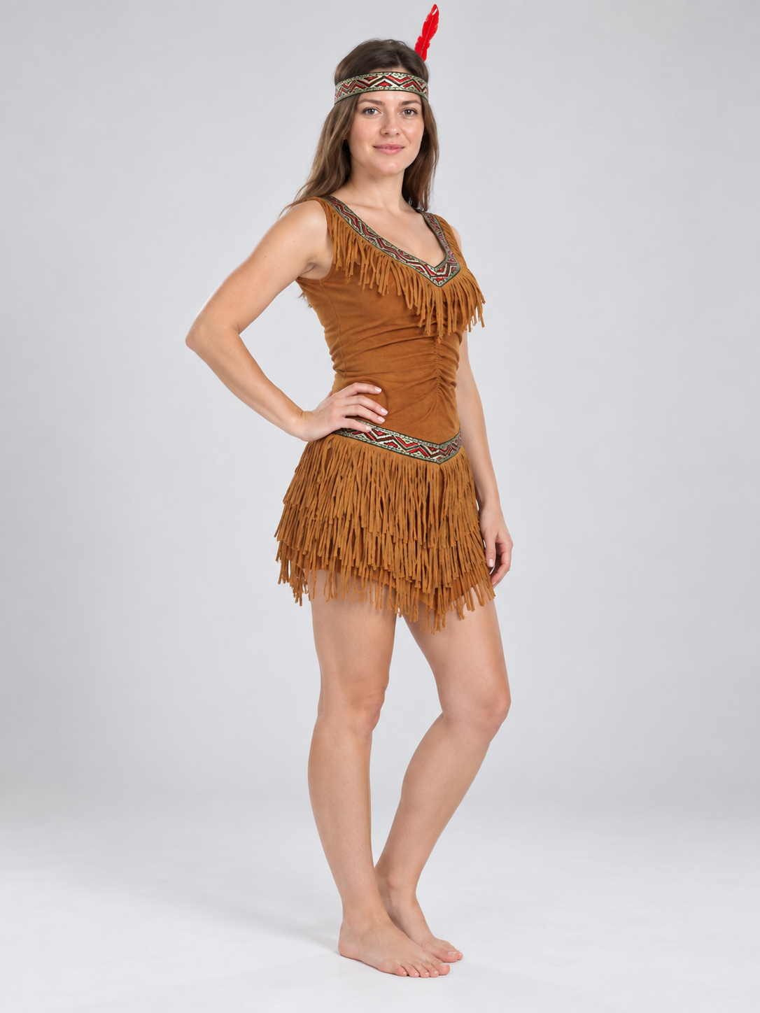 Indian Carnival Costume: Fringe Mini Dress with Feather