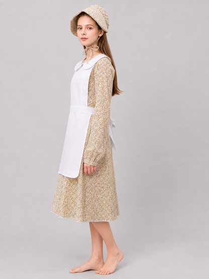 Cosplay Dress with Apron and Floral Print side view