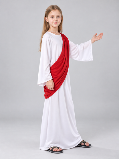 Carnival Costume with White Robe and Red Cape side view