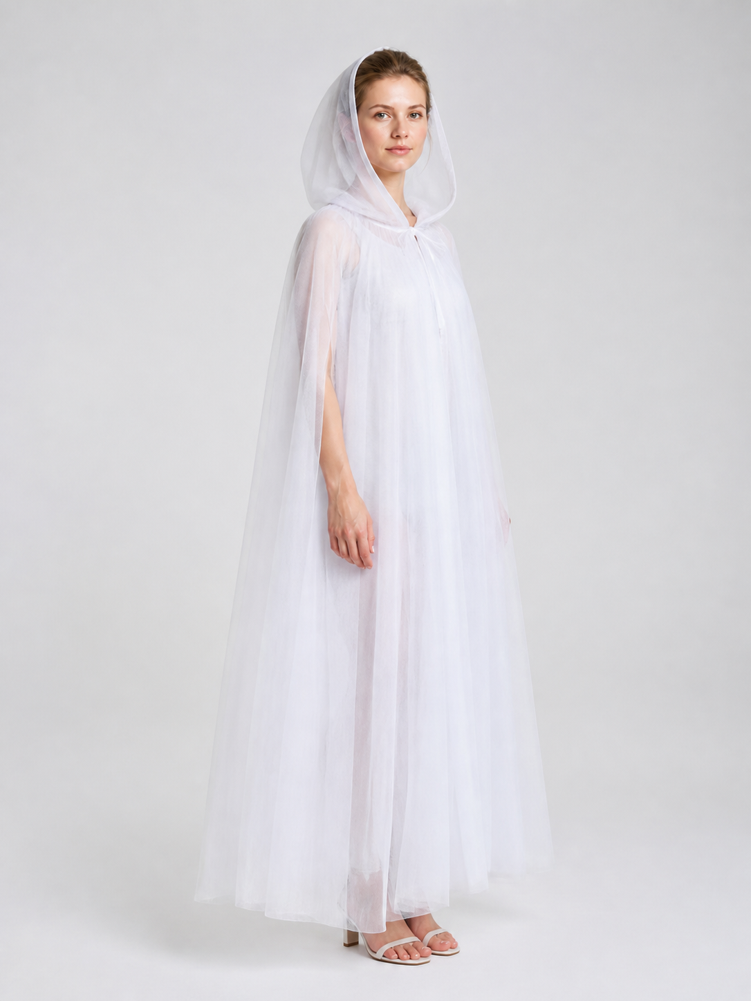 White Hooded Cloak for Halloween Cosplay side view