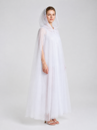 White Hooded Cloak for Halloween Cosplay side view