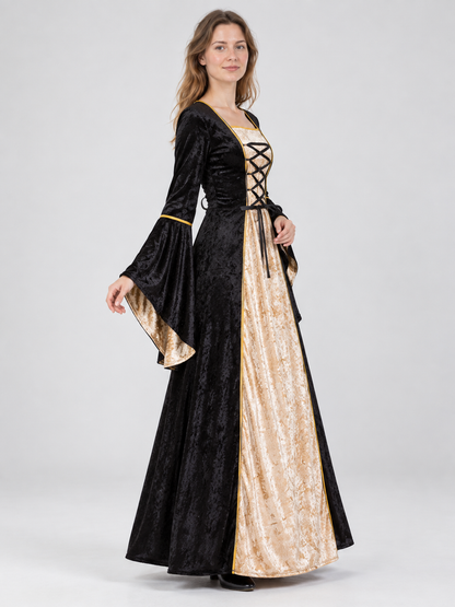 Black Velvet Carnival Dress with Gold-Tone Insert