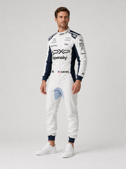 White and Navy Blue Racing Jumpsuit for Cosplay, Costume side view