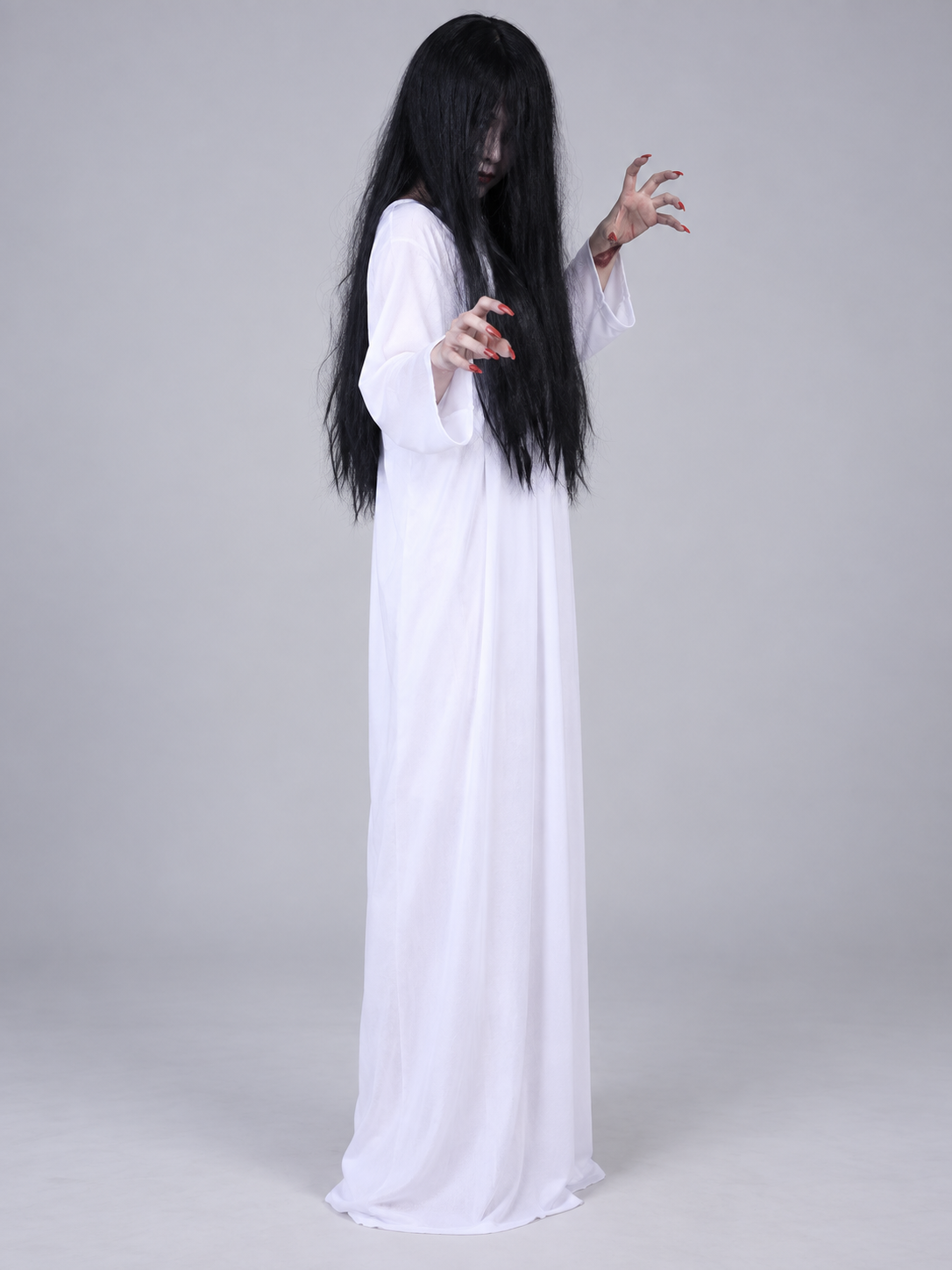 Ghost Costume: Long White Dress with Long Sleeves