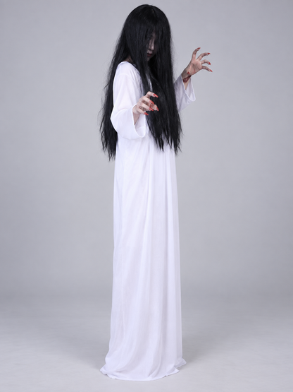 Ghost Costume: Long White Dress with Long Sleeves