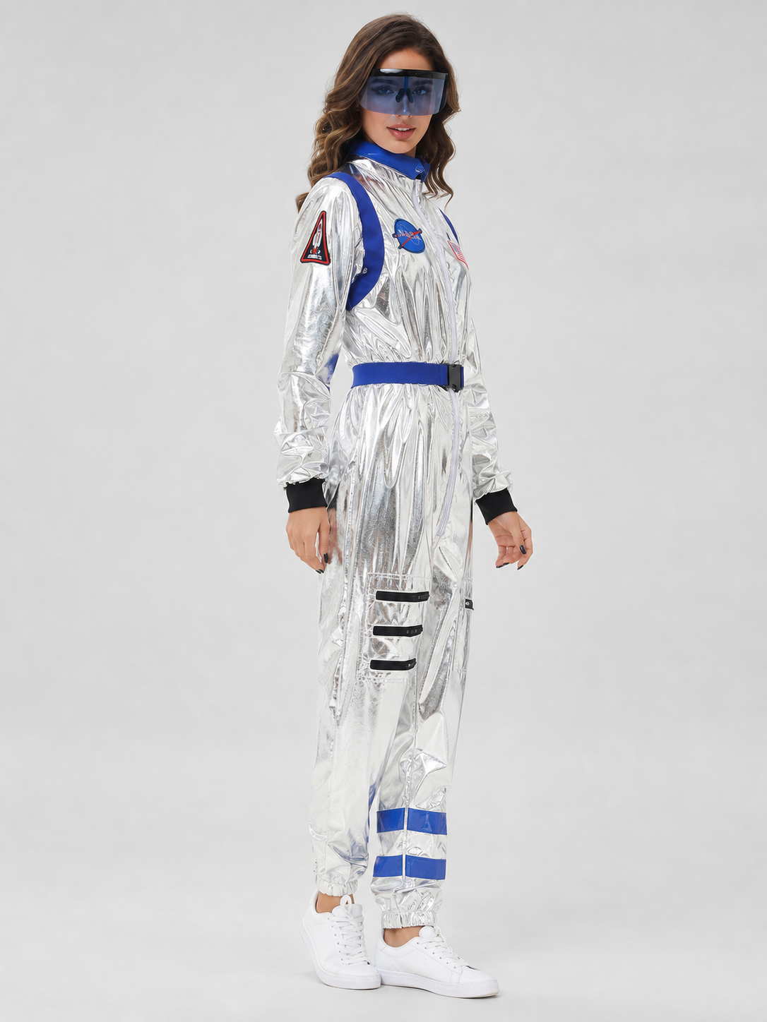 Space suit jumpsuit with patches and pockets