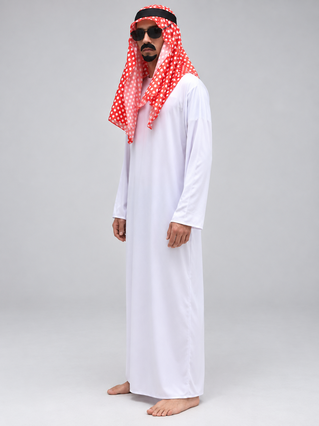 Arab Sheikh Costume with White Robe and Red Headscarf