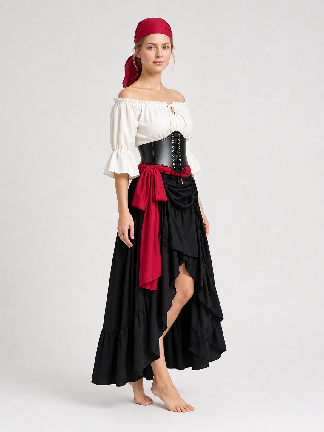 Halloween Pirate Costume: Corset, Blouse, and Skirt