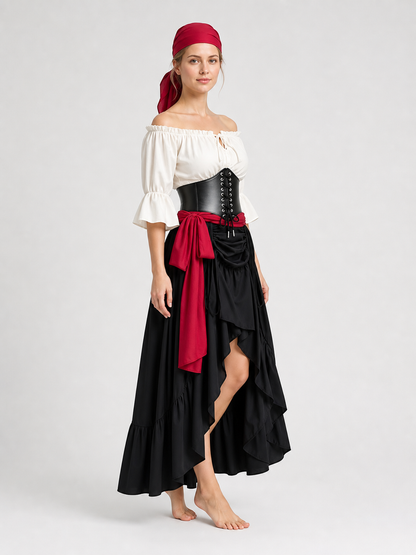 Halloween Pirate Costume: Corset, Blouse, and Skirt