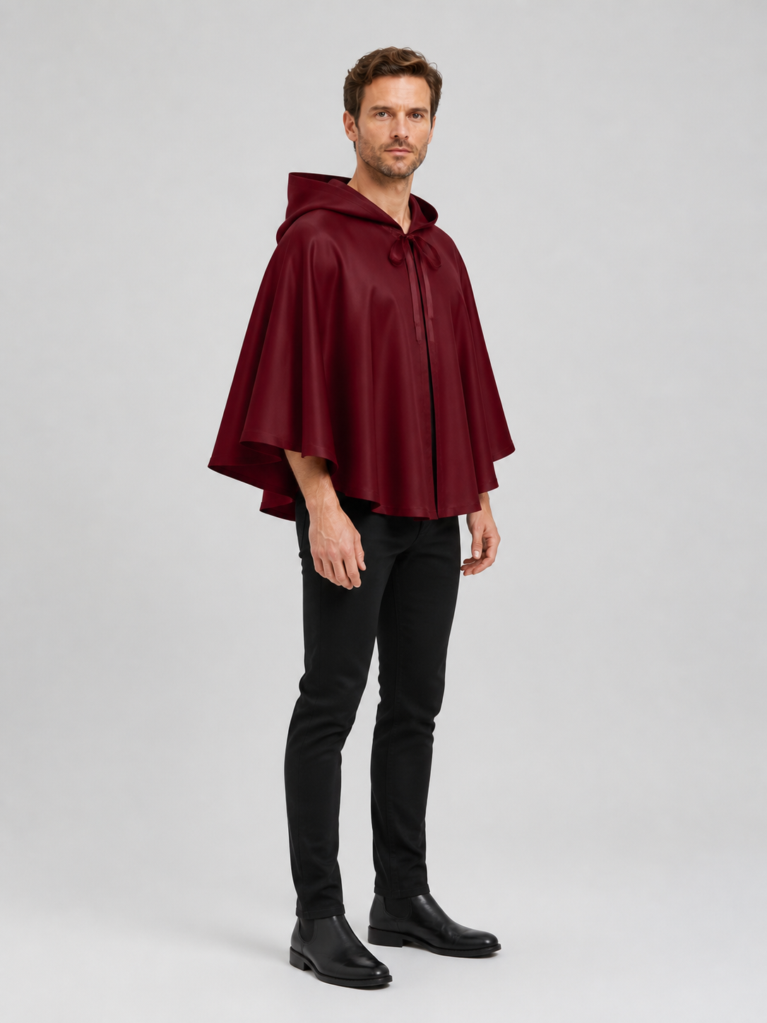 Red Short Hooded Cape for Halloween side view
