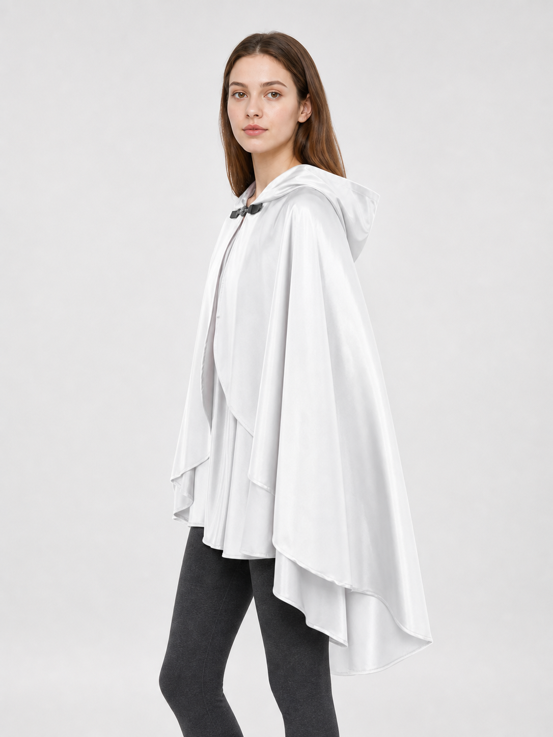 White Hooded Costume Cloak, Flowing Silhouette