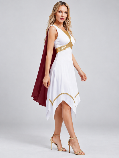 Dress with a burgundy overlay and gold trim