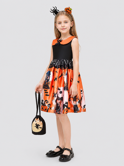 Halloween cosplay dress with a full skirt side view