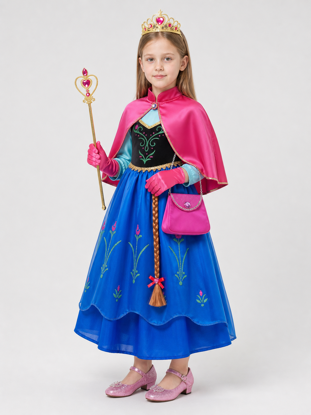 Elsa and Anna Princess Costume for Girls with Cape and Crown side view