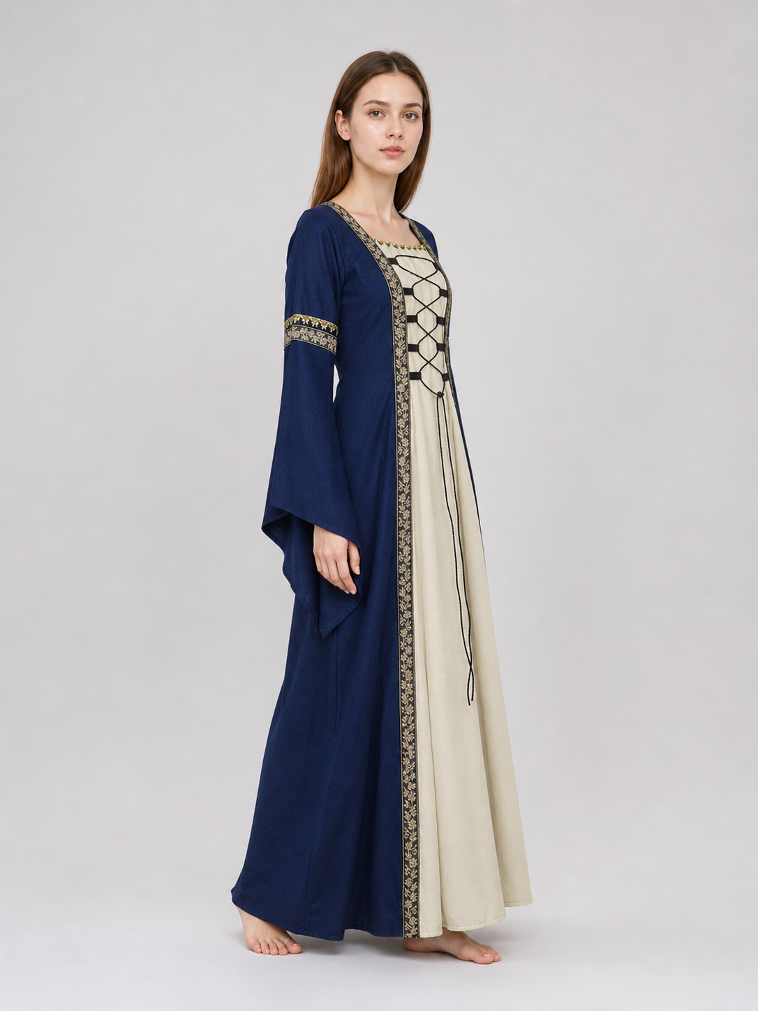 Long medieval dress with flared sleeves