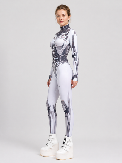 Cyberpunk Robot Jumpsuit with Mechanical Skeleton side view